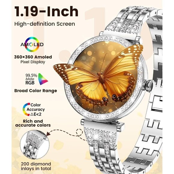 ✨ Lige Smart Watch Women Silver Compatible Android iPhone Diamond 2 Straps Watch - Picture 7 of 8